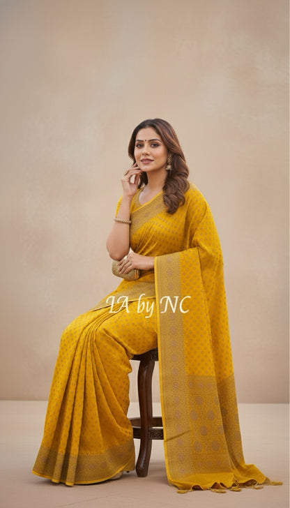 Goldenrod Banarasi Pure Khaddi Georgette Saree