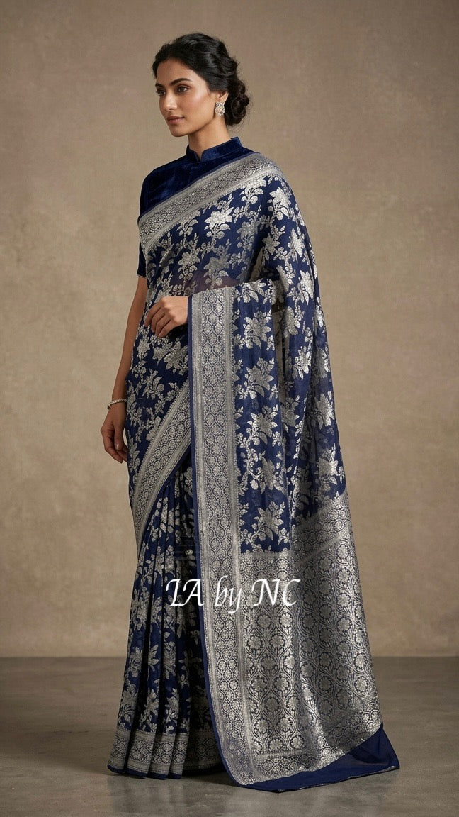 Black Banarasi Pure Khaddi Georgette Saree
