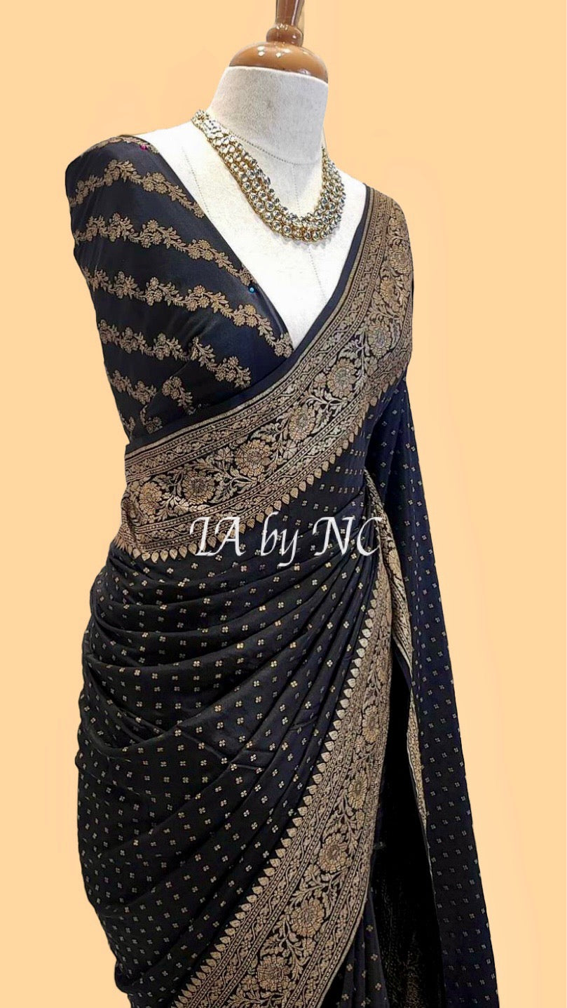 Black Banarasi Pure Khaddi Crepe Georgette Saree