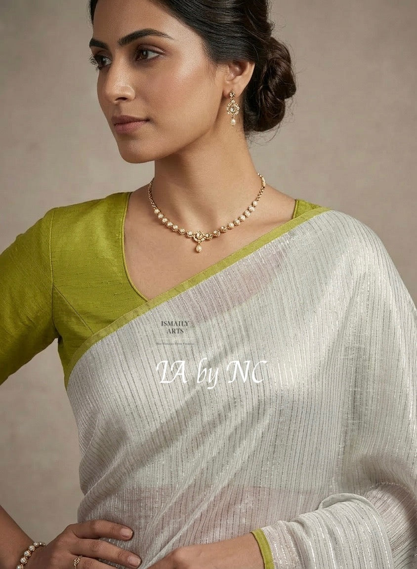 Offwhite Banarasi Pure Khaddi Georgette Saree