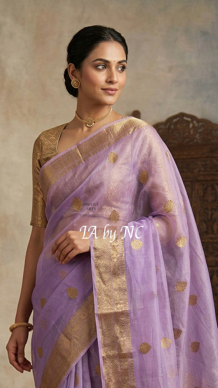 Lavender Banarasi Pure Kora Organza Kadwa Saree