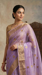 Lavender Banarasi Pure Kora Organza Kadwa Saree