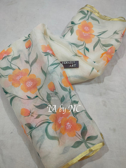 Beige Banarasi Pure Kora Organza Saree