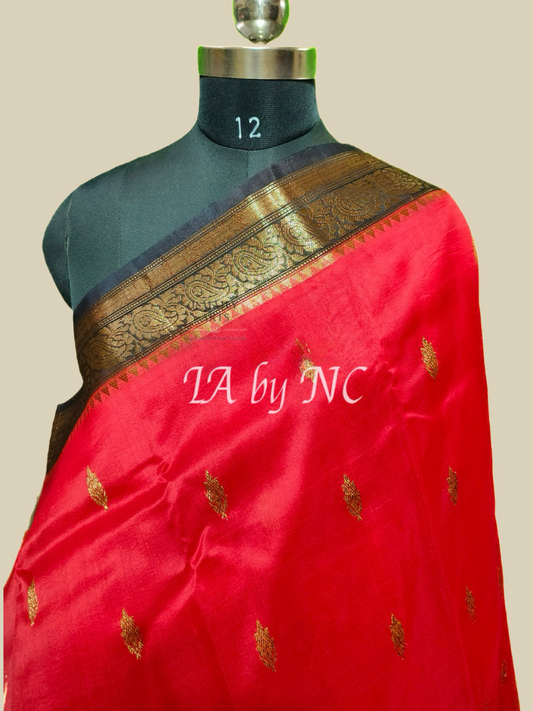 Carmine Banarasi Pure Kora Organza Kadwa Saree