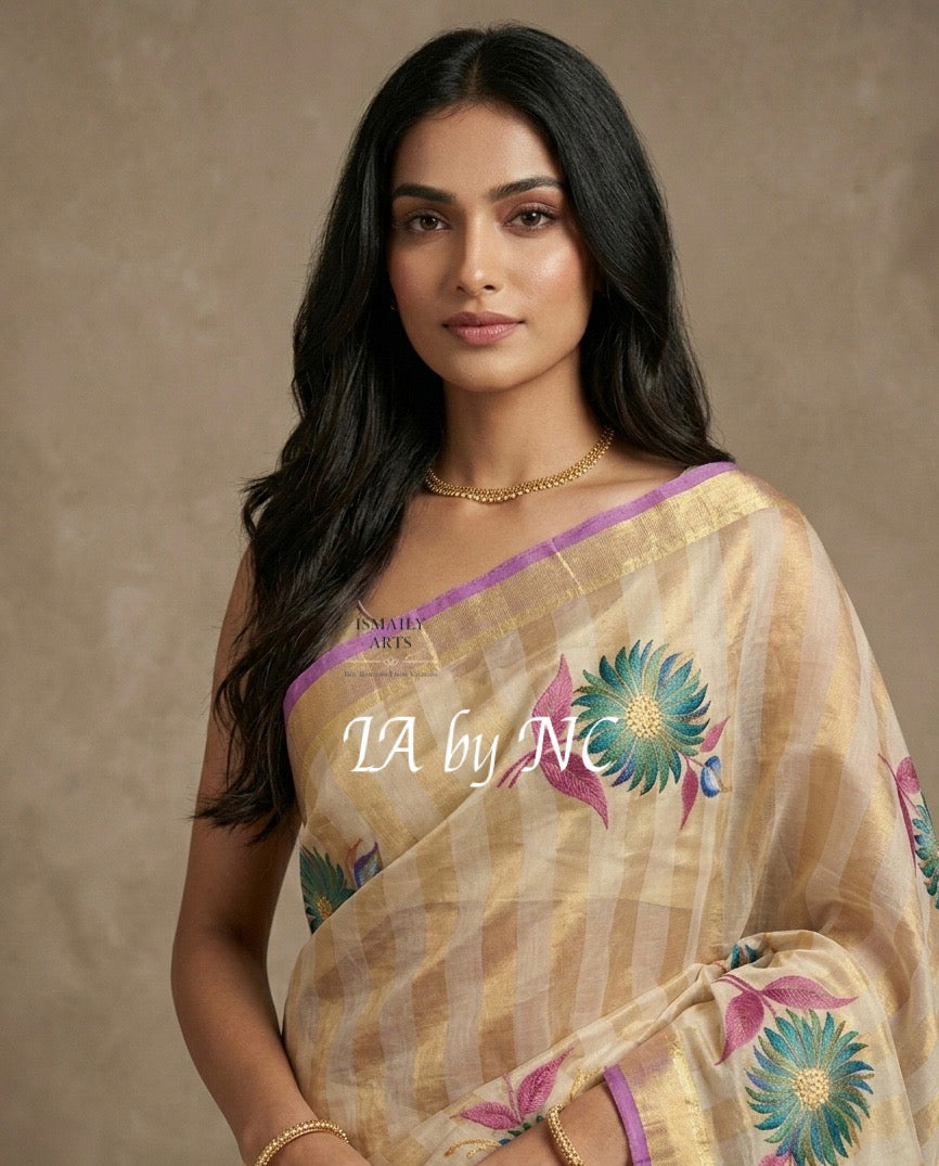 Offwhite Banarasi Pure Tissue Silk Saree