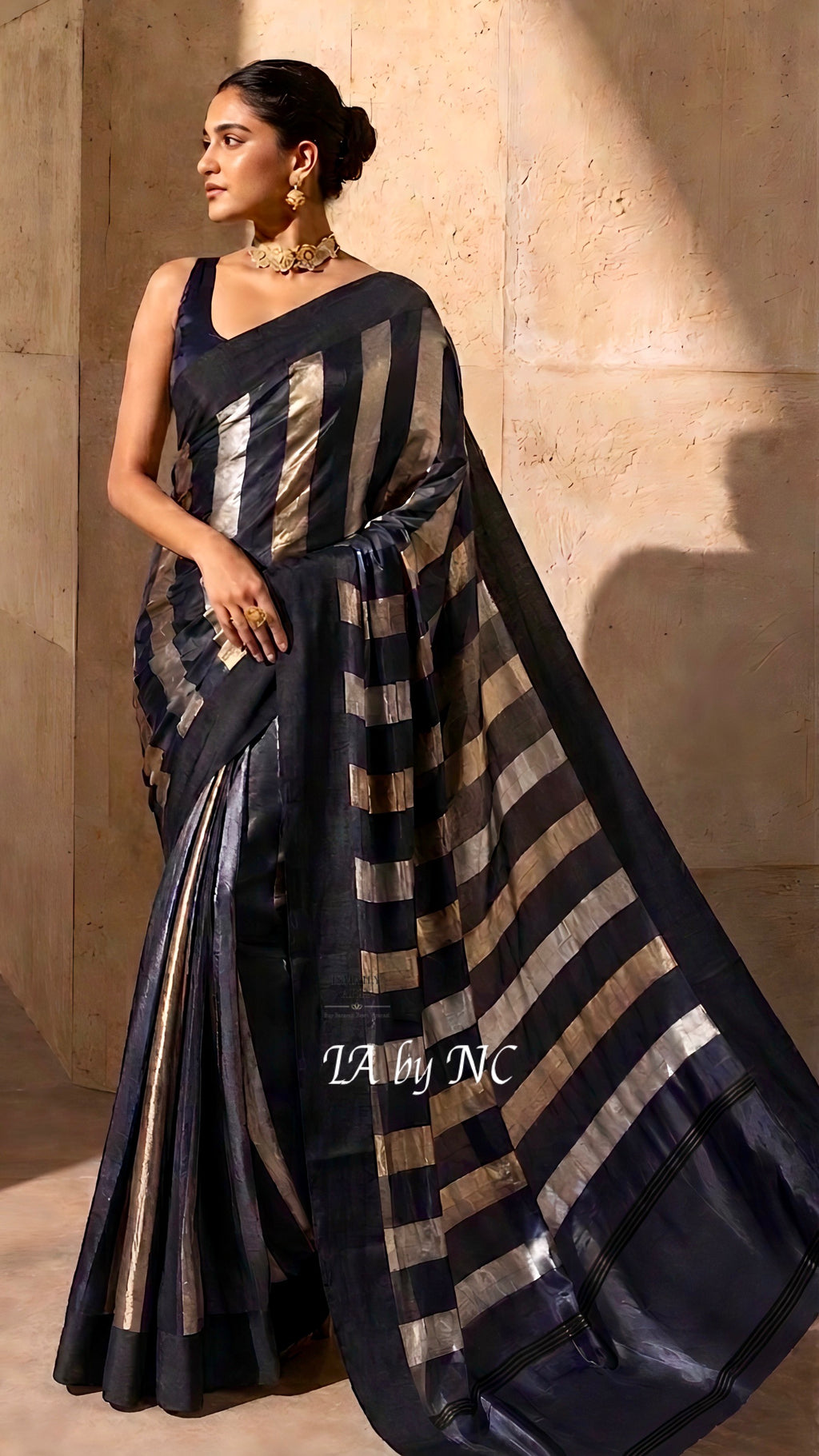Black Banarasi Pure Tissue Silk Saree - Satin Border