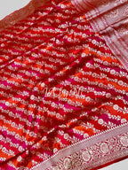 Crimson Banarasi Pure Katan Silk Rangkaat Jangla Pattu Saree