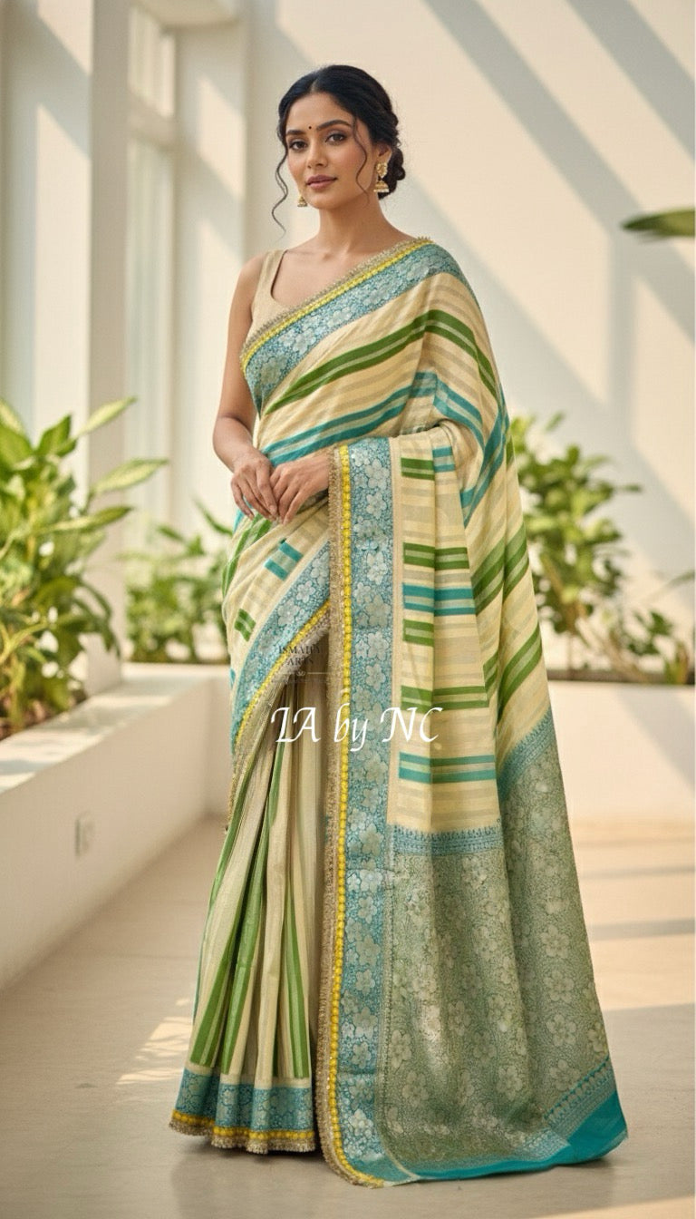 Beige Banarasi Pure Chiffon Georgette Saree