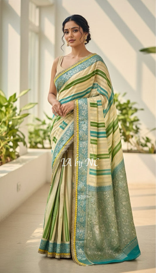 Beige Banarasi Pure Chiffon Georgette Saree