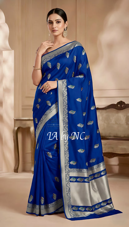 Prussian Banarasi Mashru Katan Silk Meenakari Saree