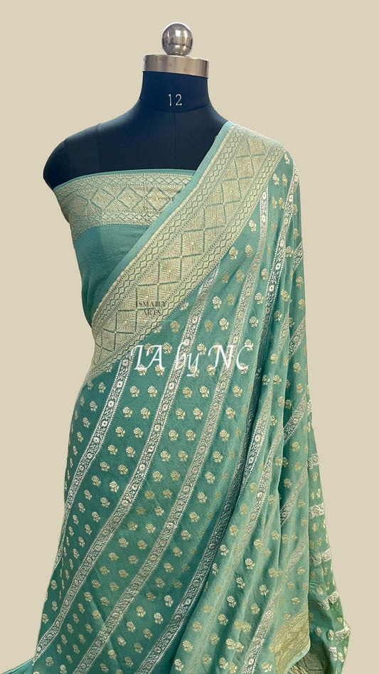 Turquoise Banarasi Pure Khaddi Georgette Saree