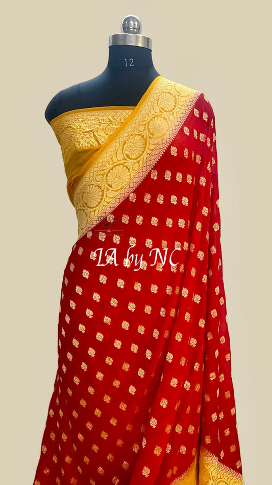 Crimson Banarasi Pure Khaddi Georgette Saree