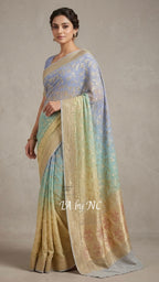 Pigeon Banarasi Pure Khaddi Georgette Saree