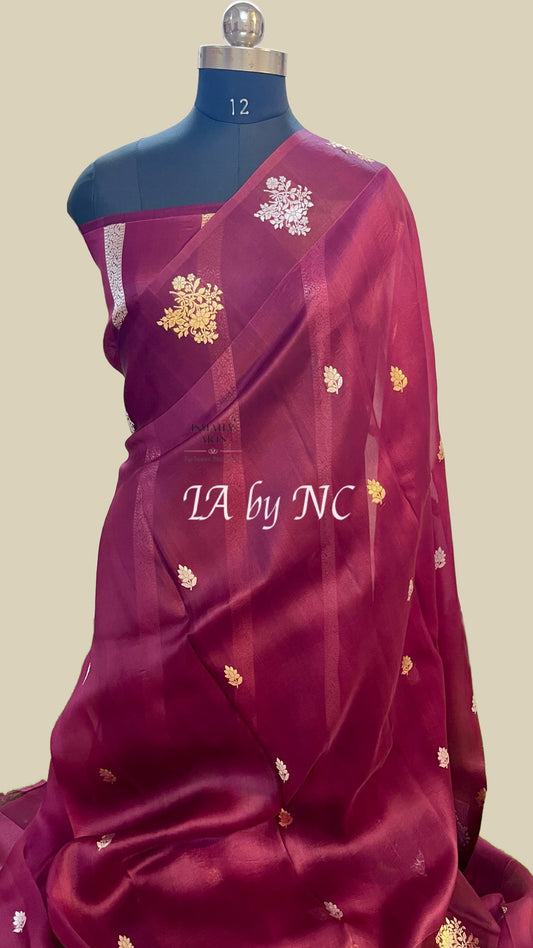 Mulberry Banarasi Pure Kora Silk Kadwa Saree