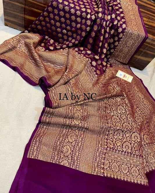 Byzantine Banarasi Pure Khaddi Georgette Saree