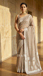 Natural Banarasi Pure Khaddi Tissue Georgette Kadwa Saree