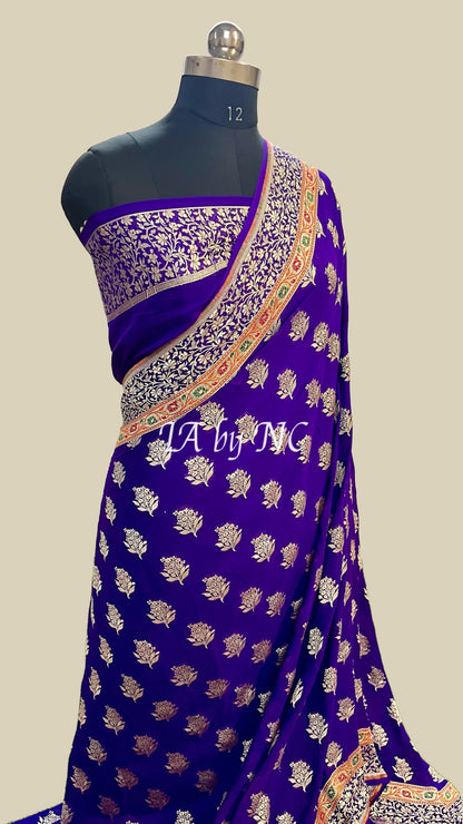 Grape Banarasi Pure Khaddi Georgette Saree