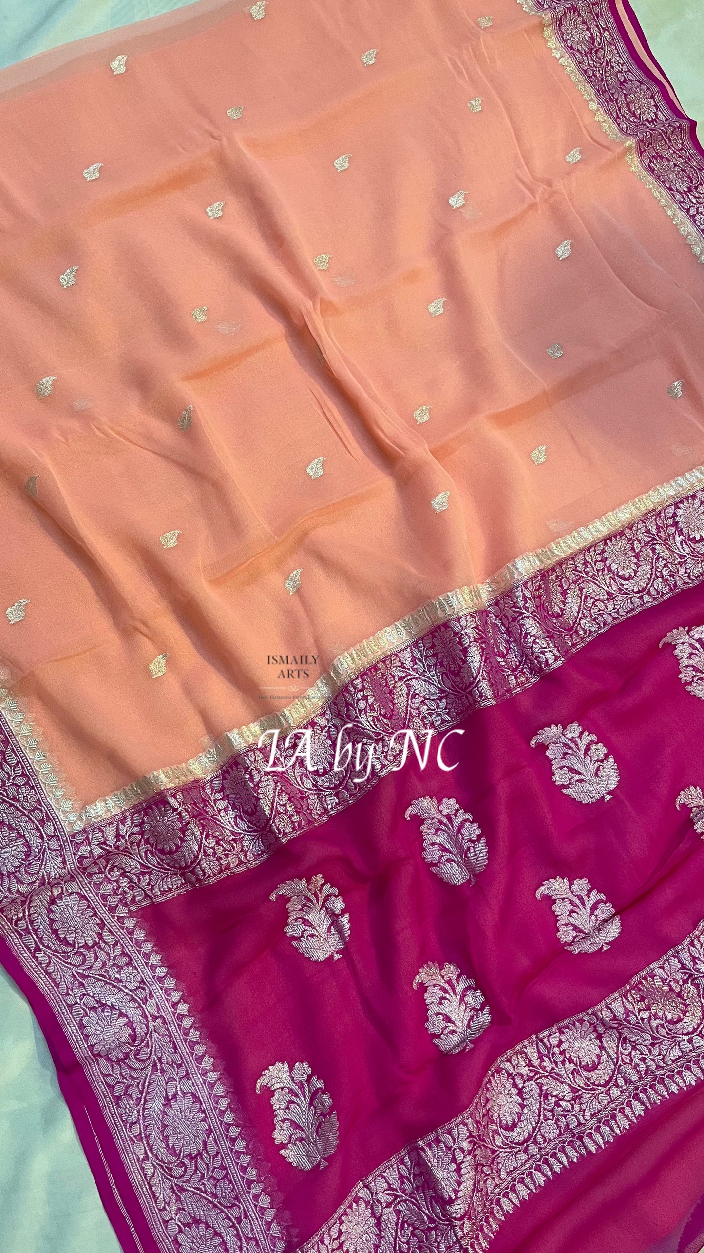 Salmon Banarasi Pure Khaddi Georgette Kadwa Saree