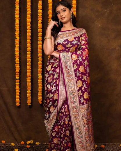 Byzantine Banarasi Pure Khaddi Georgette Saree