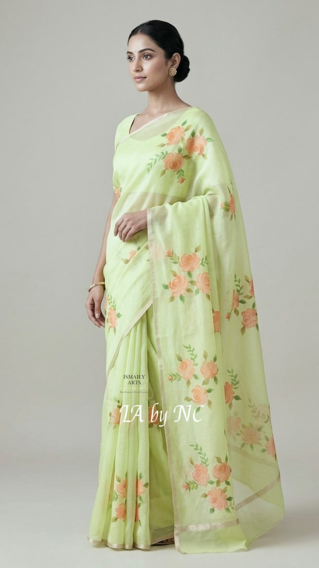 Tea Banarasi Pure Kora Organza Saree