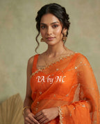 Scarlet Banarasi Pure Kora Silk Handwork Saree