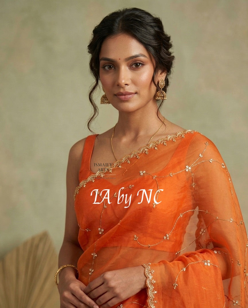 Scarlet Banarasi Pure Kora Silk Handwork Saree