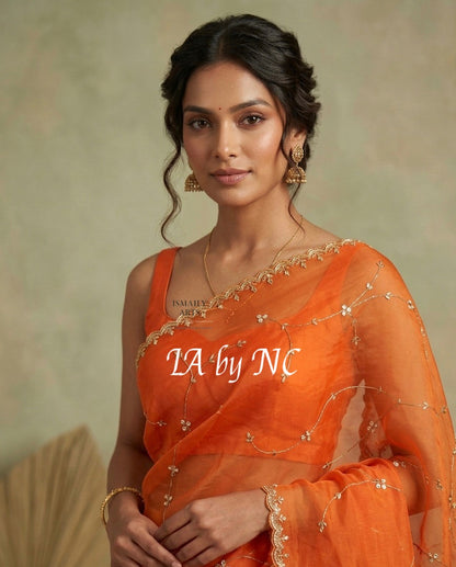 Scarlet Banarasi Pure Kora Silk Handwork Saree