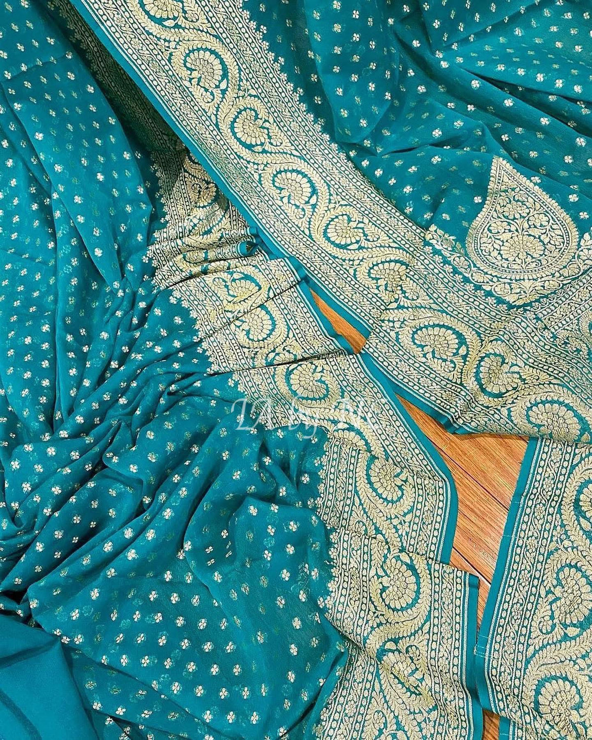 Teal Banarasi Pure Khaddi Georgette Saree