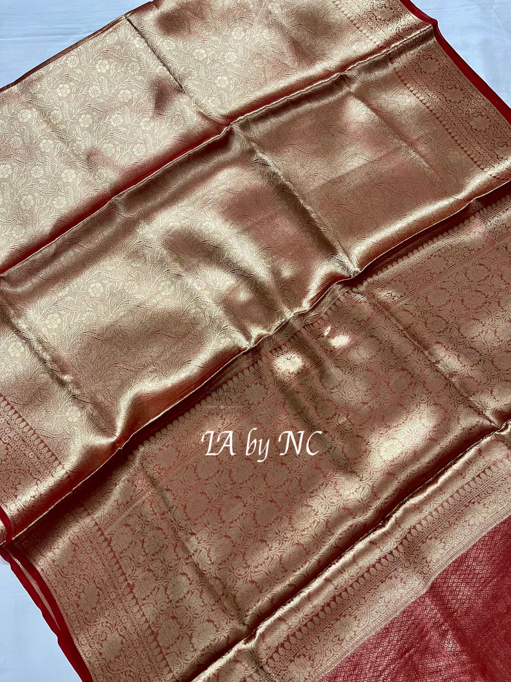 Carmine Banarasi Pure Tissue Silk Brocade Saree
