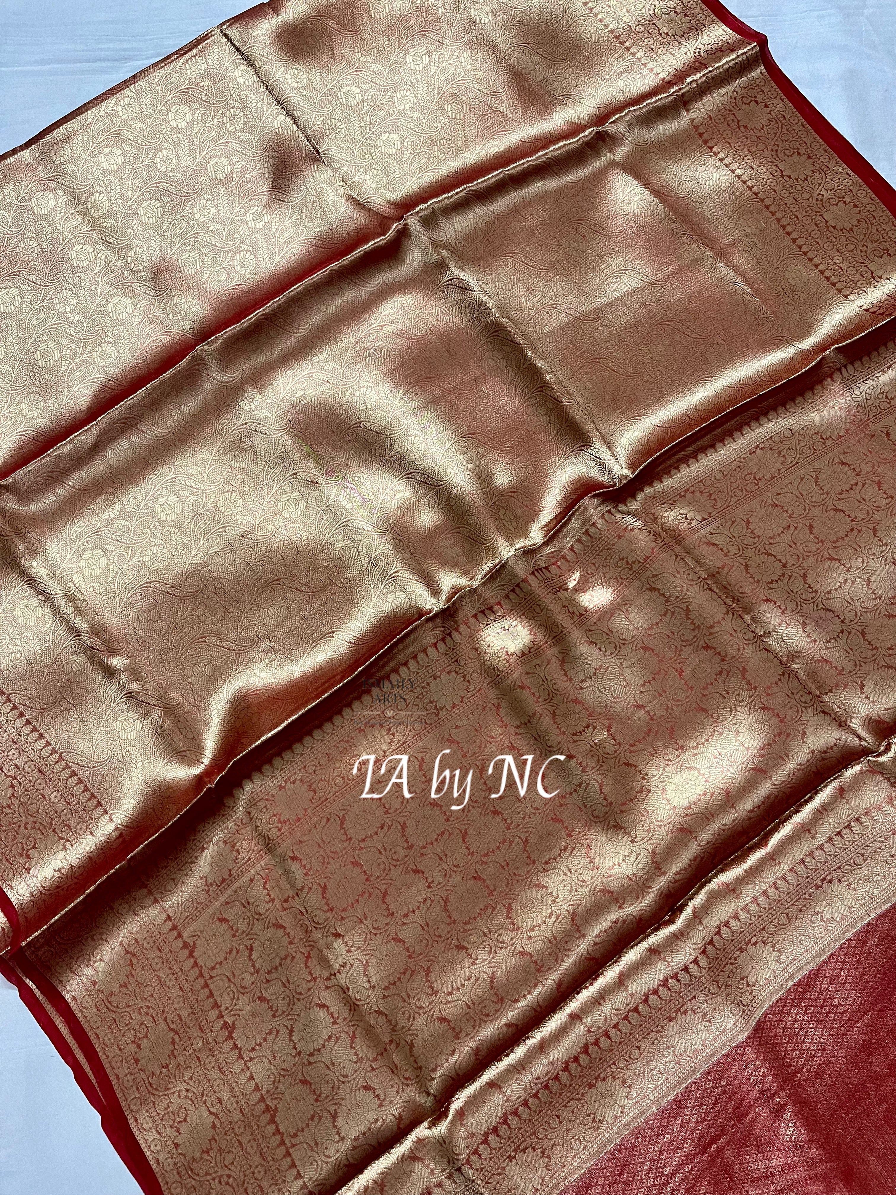 Carmine Banarasi Pure Tissue Silk Brocade Saree