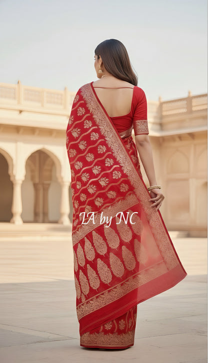 Crimson Banarasi Pure Khaddi Georgette Saree