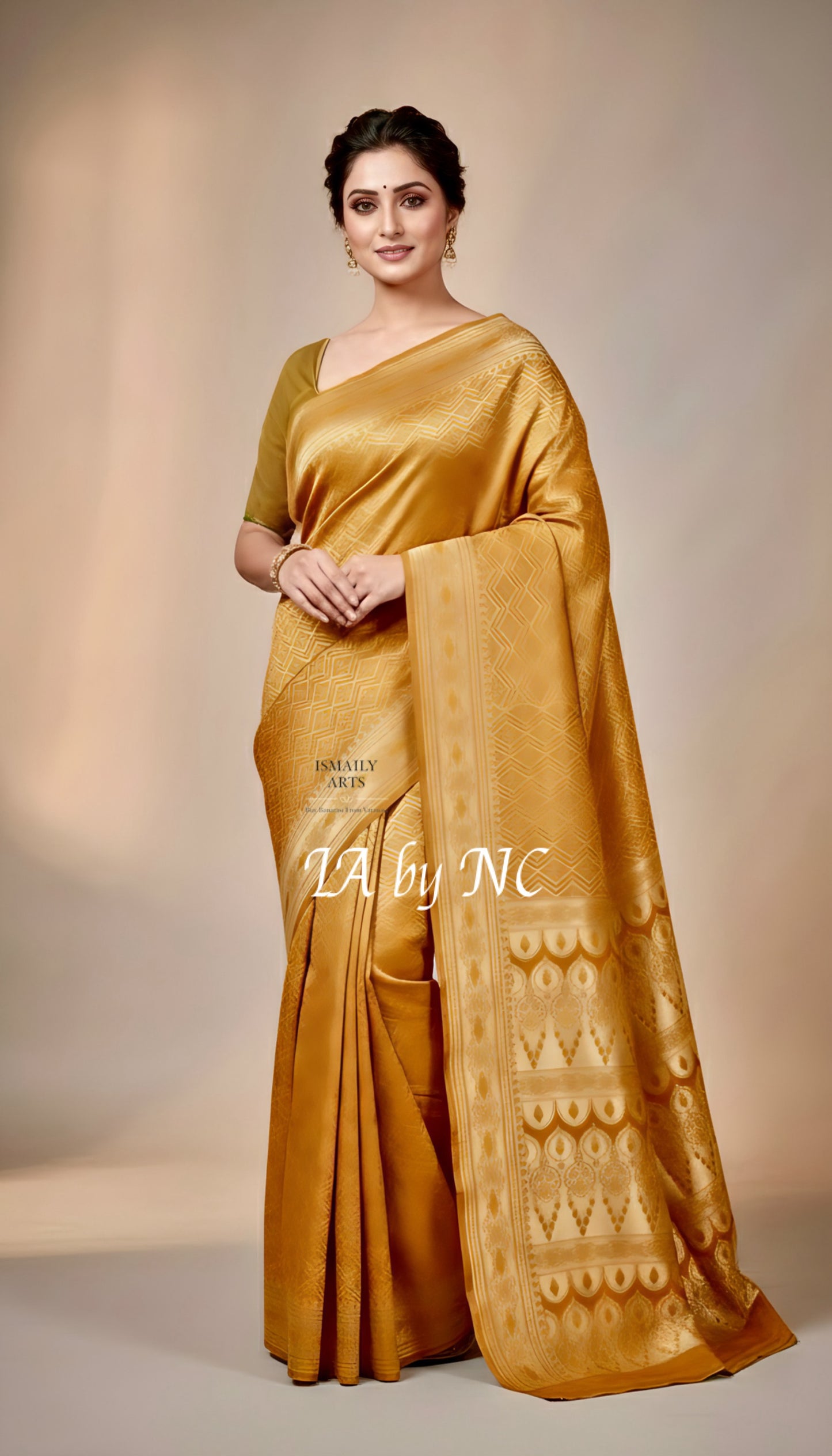 Goldenrod Banarasi Mashru Katan Silk Saree