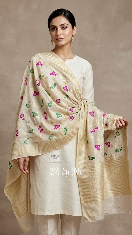 Beige Banarasi Pure Munga Silk Dupatta