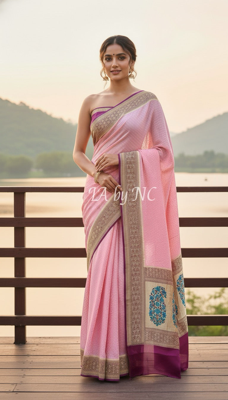Byzantine Banarasi Pure Khaddi Georgette Saree