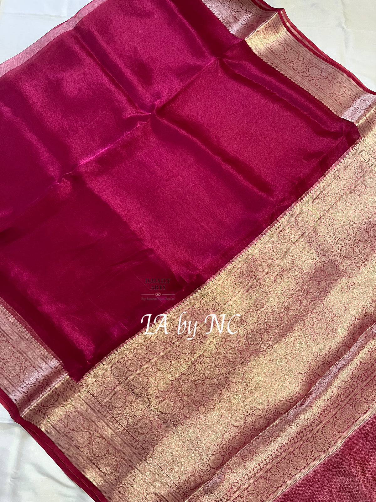 Cerise Banarasi Pure Tissue Silk Saree