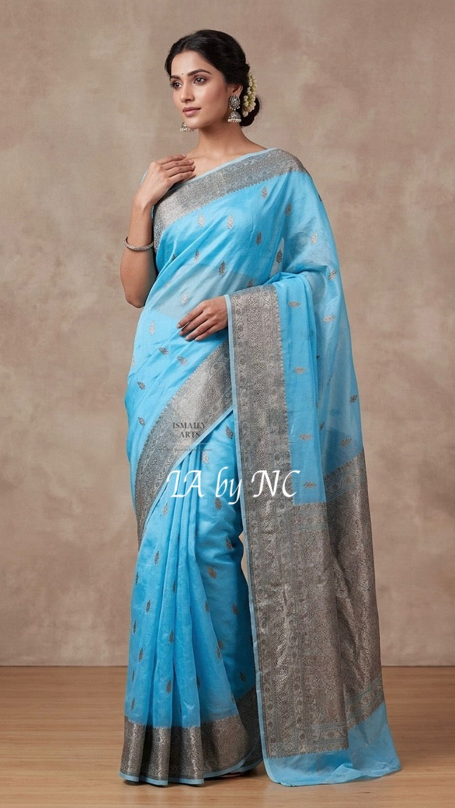 Sky Banarasi Pure Kora Silk Kadwa Saree