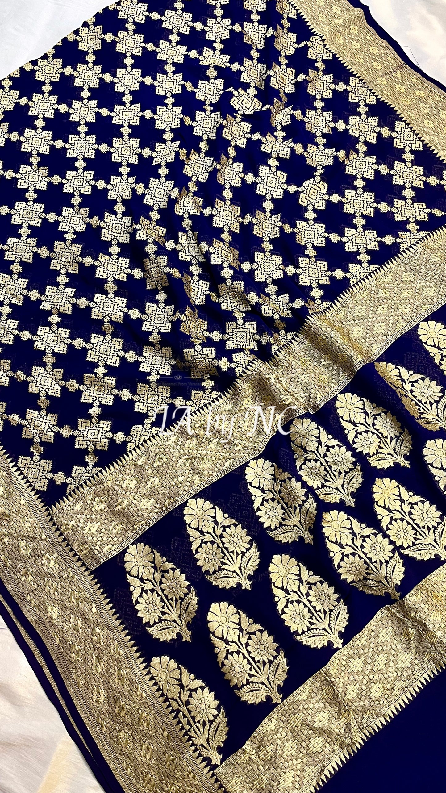 Denim Banarasi Pure Khaddi Georgette Saree