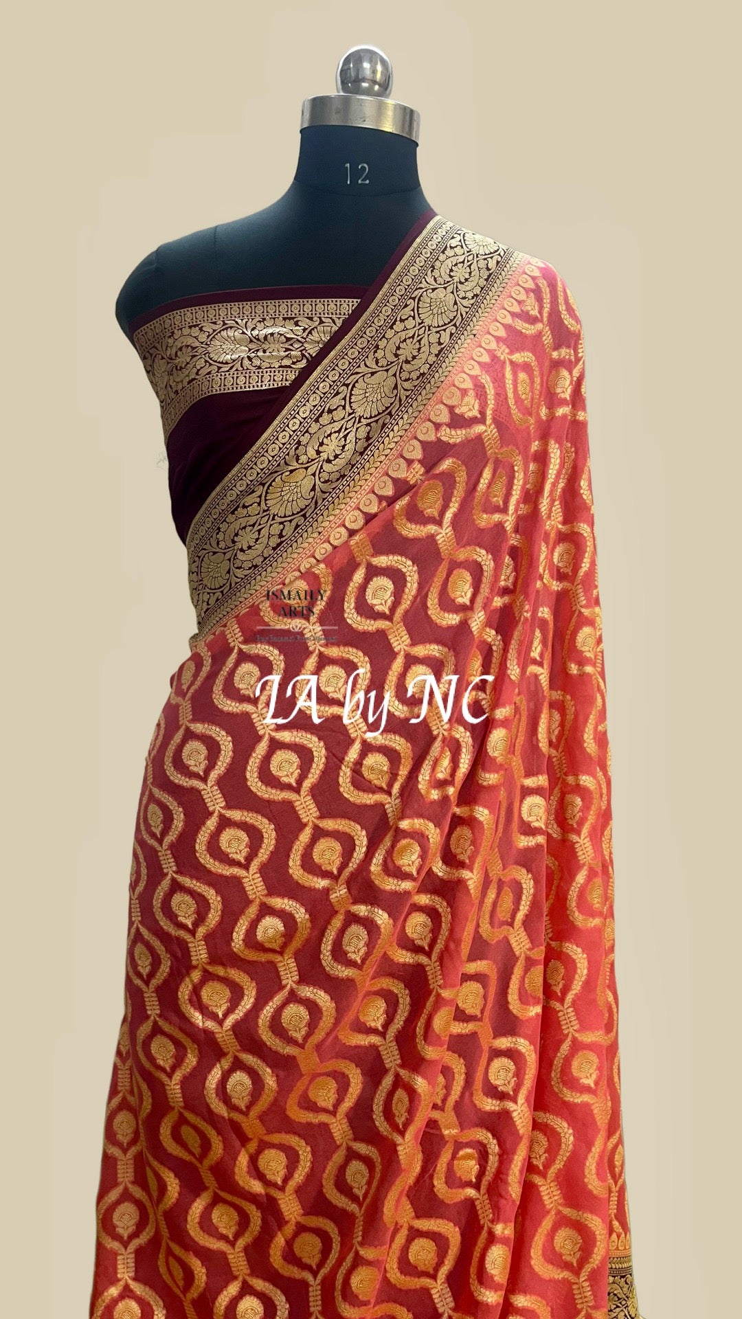 Salmon Banarasi Pure Khaddi Georgette Saree