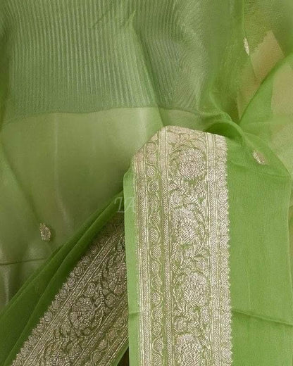Avocado Banarasi Pure Khaddi Georgette Kadwa Saree