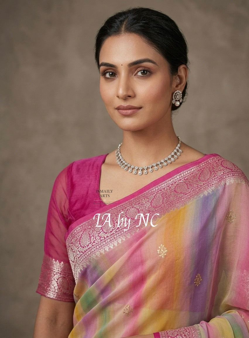 Rani Banarasi Pure Khaddi Georgette Kadwa Saree