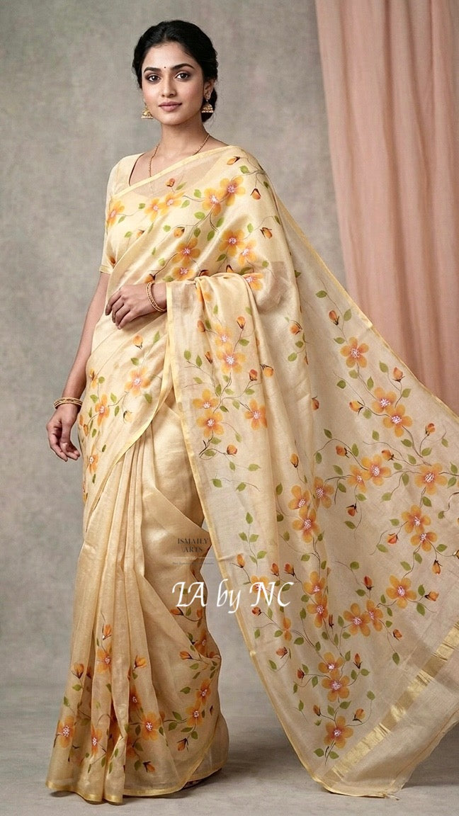 Beige Banarasi Pure Kora Organza Saree