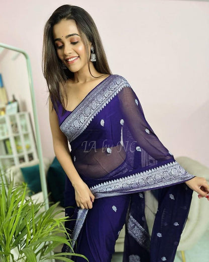 Space Banarasi Pure Khaddi Georgette Kadwa Saree