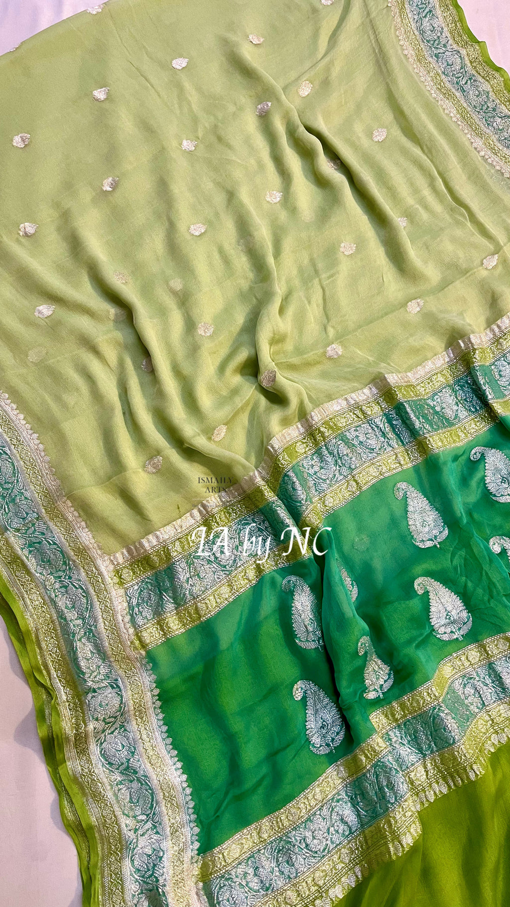 Moss Banarasi Pure Khaddi Georgette Kadwa Saree