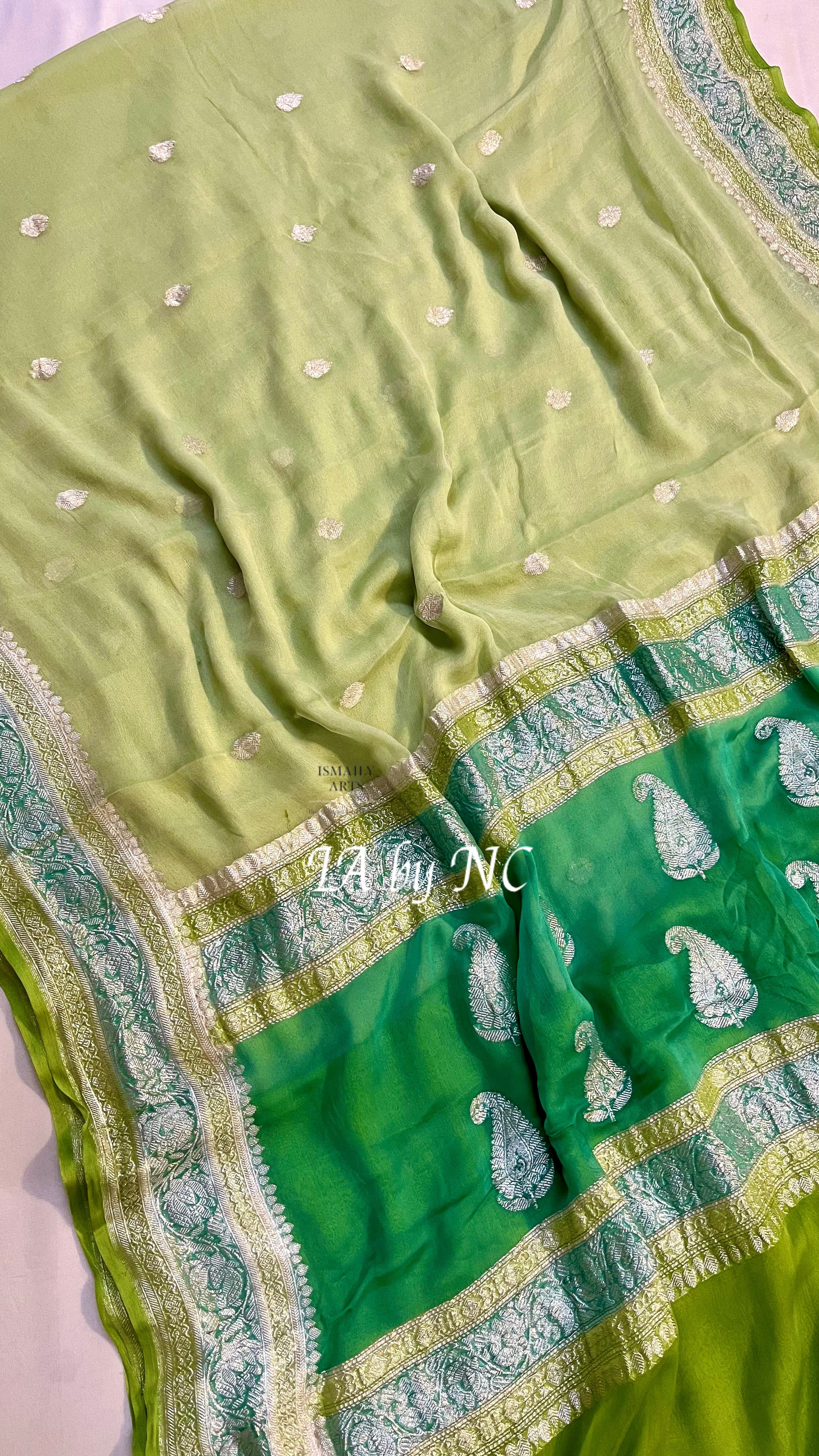 Moss Banarasi Pure Khaddi Georgette Kadwa Saree
