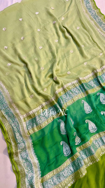 Moss Banarasi Pure Khaddi Georgette Kadwa Saree