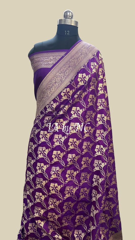 Grape Banarasi Pure Katan Silk Pattu Saree