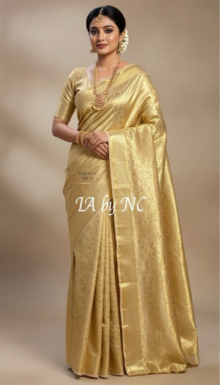 Beige Banarasi Pure Tissue Silk Brocade Saree