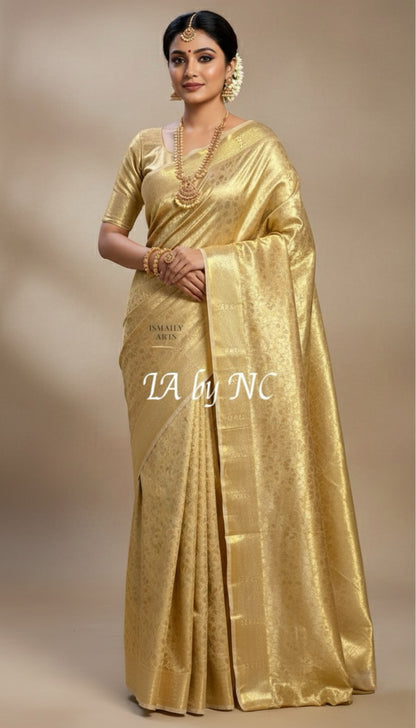 Beige Banarasi Pure Tissue Silk Brocade Saree