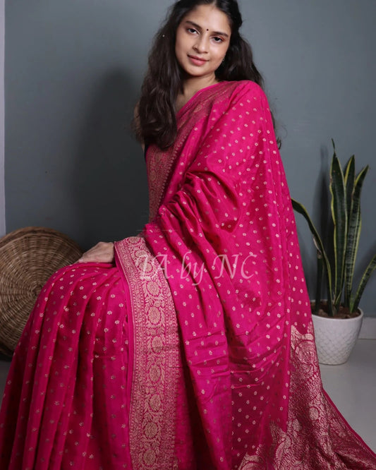 Fuschia Banarasi Pure Khaddi Georgette Crepe Saree