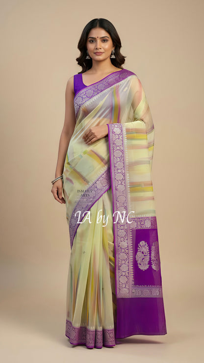 Electric Banarasi Pure Khaddi Georgette Kadwa Saree